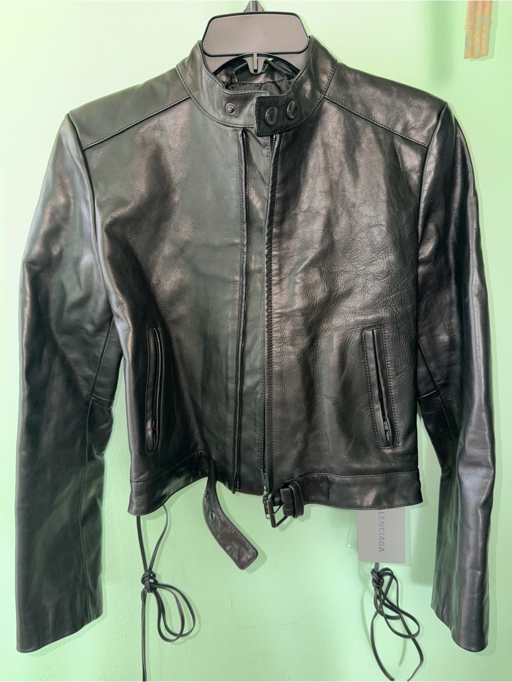 NWT $6950 Balenciaga Lace-Up Calfskin Leather Biker Jacket - Sz Medium
